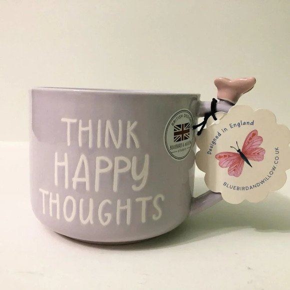 Bluebird and Willow Butterfly Coffee Tea  Mug Think Happy Thoughts Cup - Picture 14 of 15